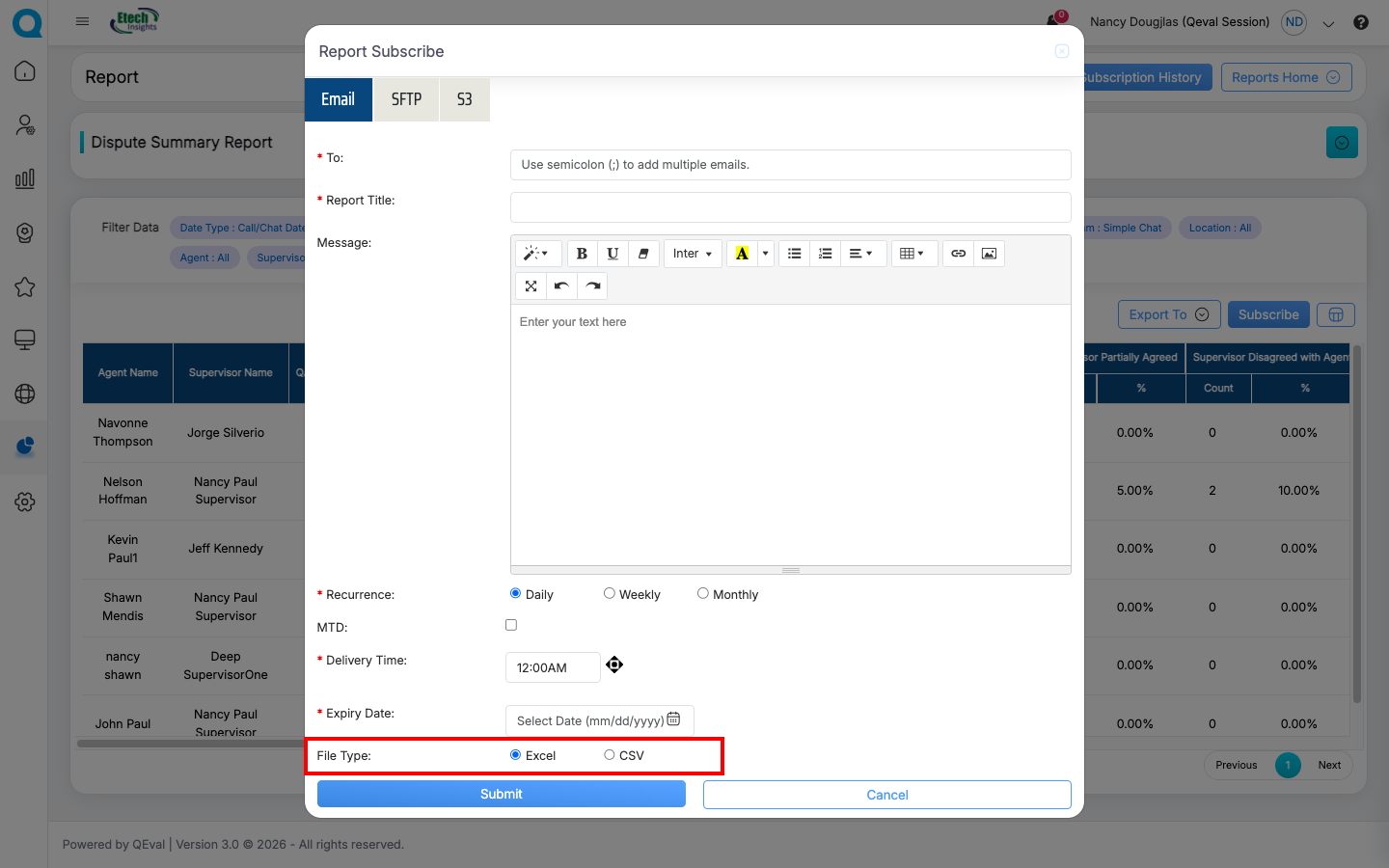 Report Subscription with CSV Export